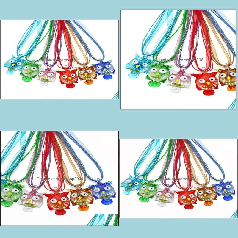 Collane con ciondoli Pendenti Gioielli Affascinanti 6 colori Gufo animale Collana con ciondoli in vetro di Murano per donna D Dhsol