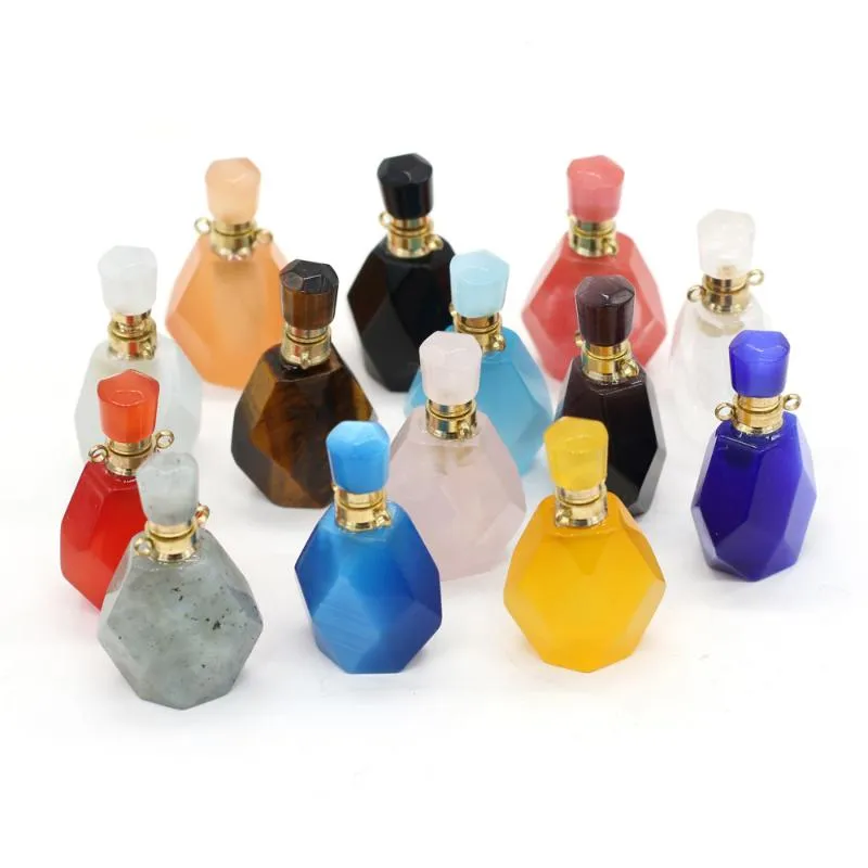 Charms Natural Semi Precious Parfum Mini Bottle CAR Luchtverfrisser Scheiden botteling voor doe -het -zelf sieraden maken kettingen armbanden22*37 mm
