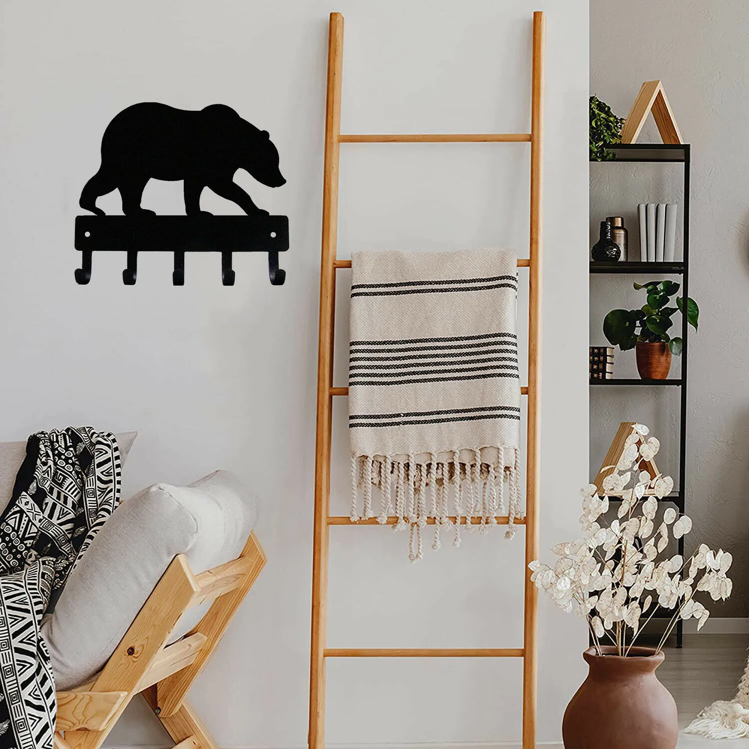 Bear #02 Key Rack Hanger - 6 بوصات عريض /كبير 9 بوصات جدار معدني عريض