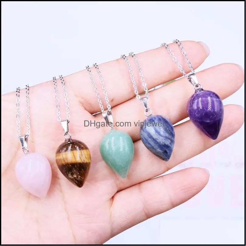 natural stone water drop pendant necklaces tiger eye amethyst aventurine rose quartz crystal necklace