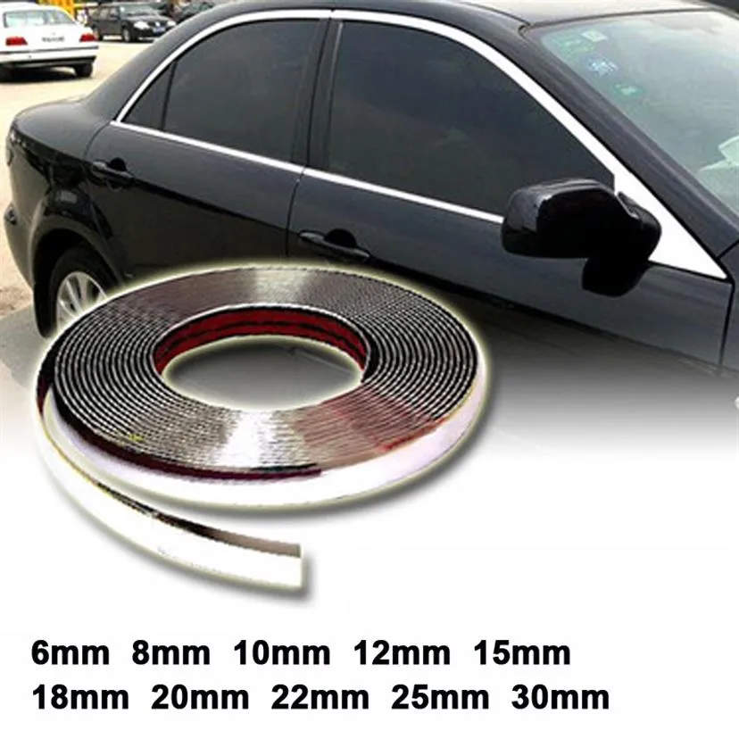 13Meters Silver Car Chrome Styling Decoration Moulding Trim Strip Tape Auto DIY Protective Anti-Collision Sticker 6mm 8mm 15mm 20m263d