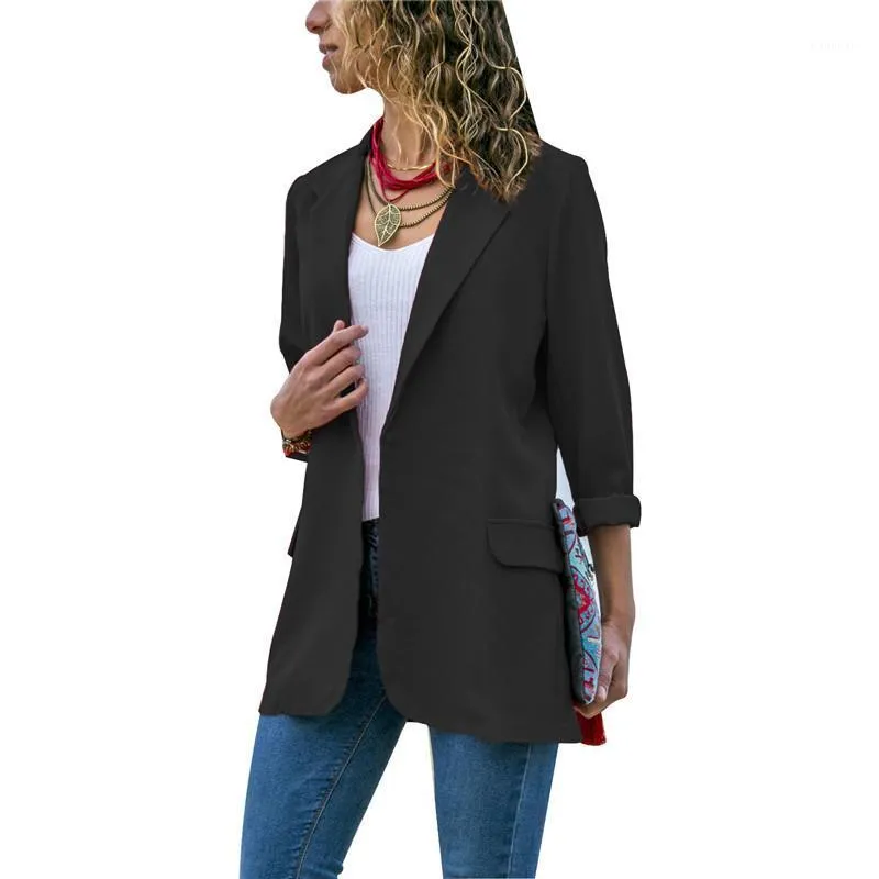 Damskie garnitury Blazers Winter 2022 Casual Blazer Women Office Dam Work Wear Płaszcz Długie rękawie Odrzuć kołnierz marynarkę otwartą kobietę