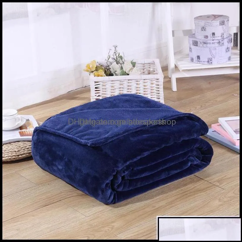 Flannel Blankets Coral Fleece Polyester Mink Throw Adt Queen Size Sofa Plaid Solid Plain Color Soft Faux Fur Blanket Drop Delivery 2021