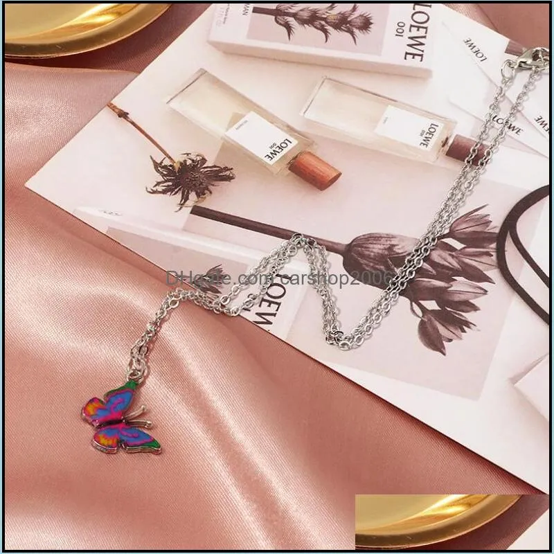 Colorful Butterfly Necklace Korean Fashion Charm Pendant Dangle Girl Clavicle Chain Neck Chains for Women Jewelry Gifts