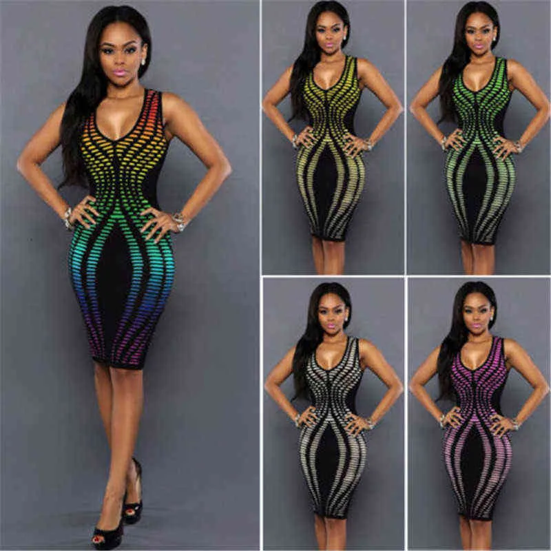 Sexy Women Summer Bandage Dress Style Rainbow Color Bodycon Evening Party Short Mini Dresses Hot Selling Package Hip Dress