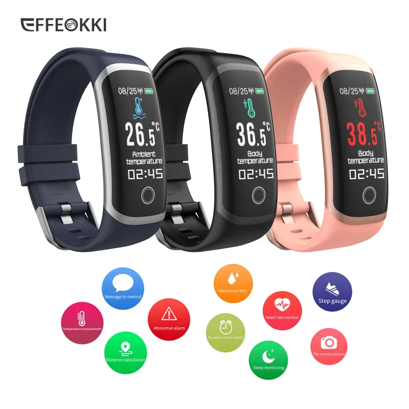 EFFEOKKI T4 Wearfit 2,0 Smartwatch Echtzeit Temperatur Fitness Tracker Blutdruck Smart Armband Montre Connecte Femme 220401