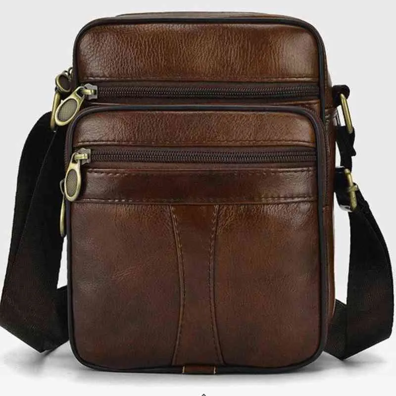 Casual Man Chest Pack Cowhide Genuine Leather Male Crossbody Messenger Bags Fashion Multi-layer Zipper Waterproof Shoulder Bag Y220524