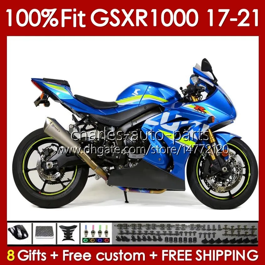 스즈키 주사 GSXR-1000 K17 GSXR 1000 CC 17-21 차체 146NO.5 1000CC GSXR1000 17 18 19 20 21 GSX-R1000 2017 2018 2019 2020 2021 OEM 페어링 키트 블루 글로시