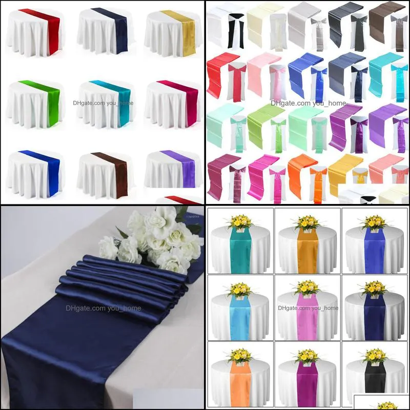 Wholesale- 10PCS Navy Blue Satin Table Runners 12