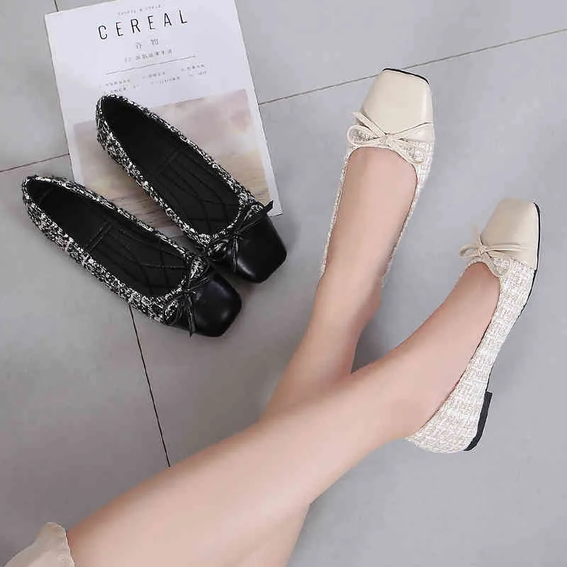 Lambskin Two Tone Bow Ballet Flats Ballerina Round Toe Luxury brand Shoes Woman Tweed Comfortable Slip on Flat Ladies Maternity Classic Zapatos 823