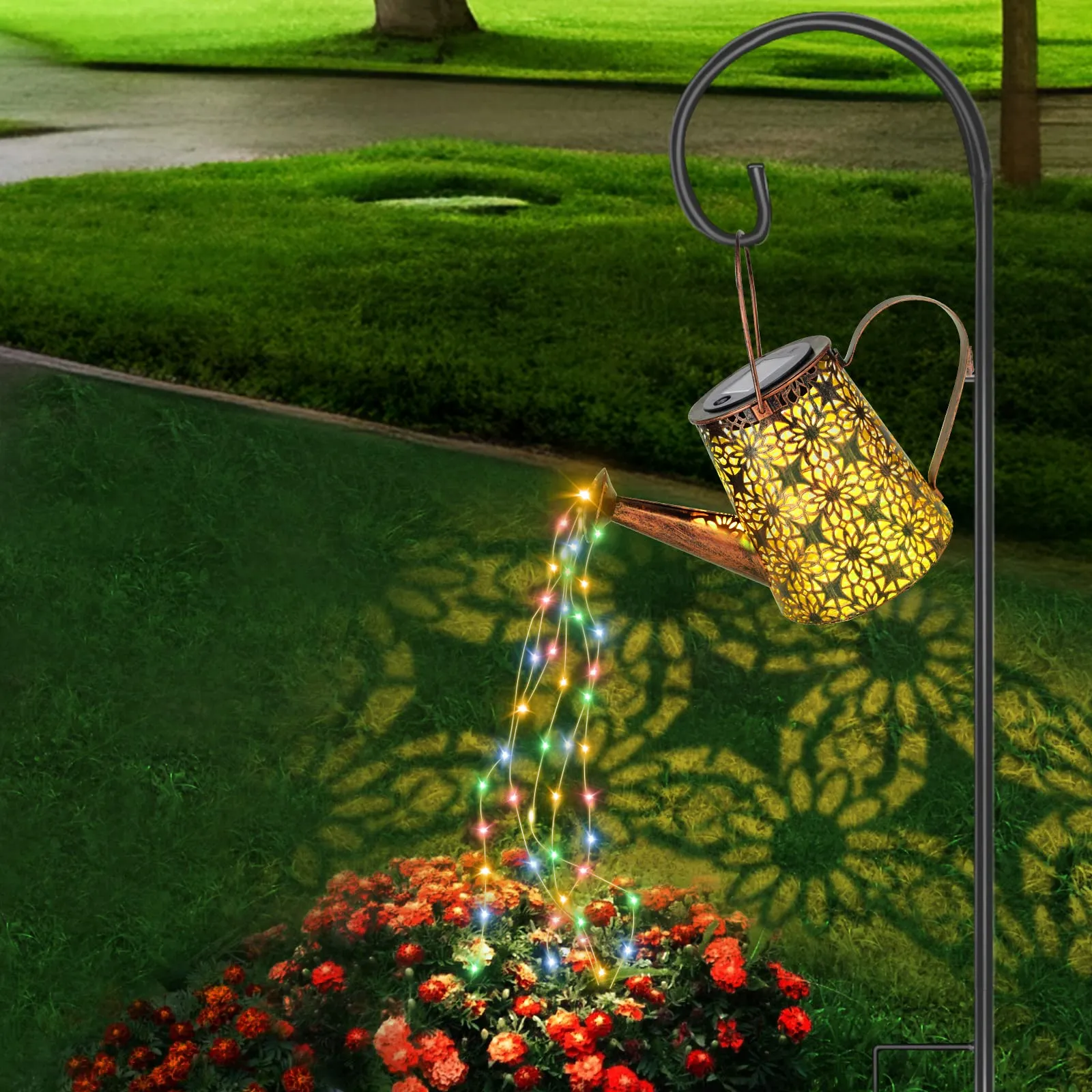 Zonne -waterval Law Lampen Tuindecoraties Outdoor Water kan met trapsgewijze lichten hangende waterdichte tuindecor voor buiten Geschikt
