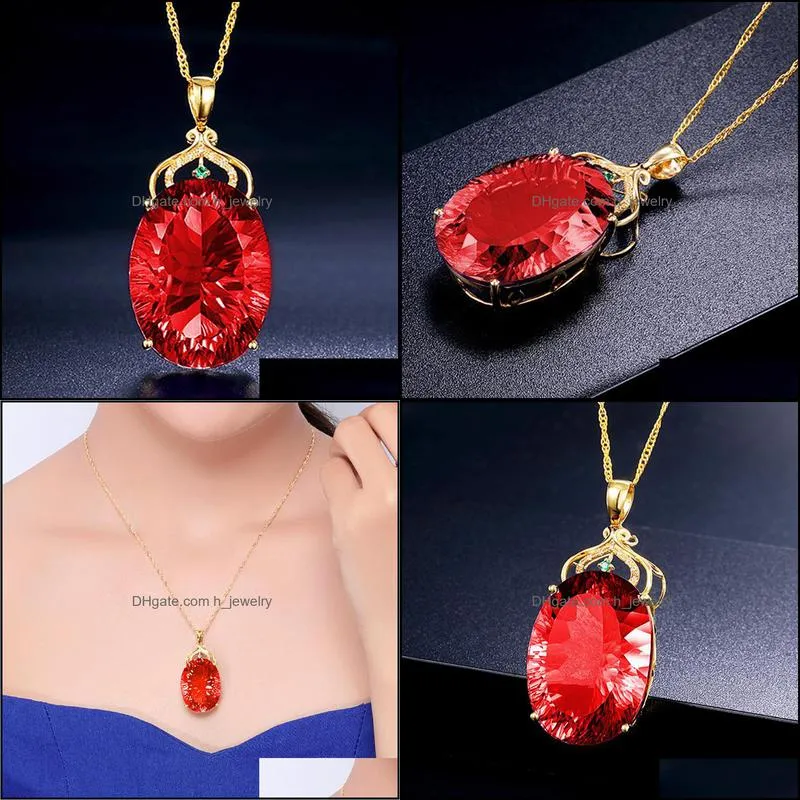 generous luxury plated 24k gold red crystal zircon pendant necklace girls ladies jewelry birthday gift crystal accessories party hjewelry