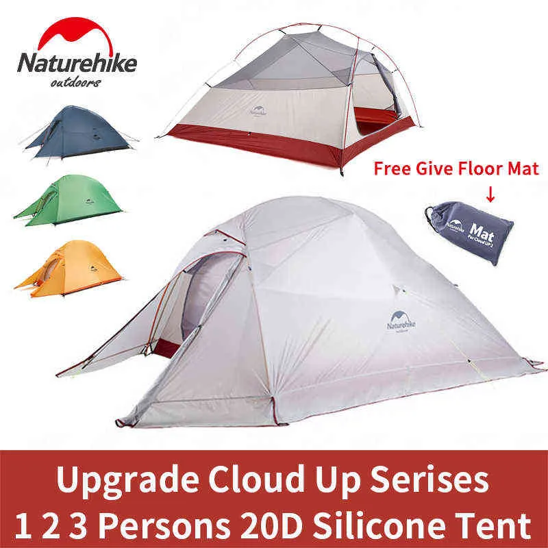 Naturehike Cloud Up Outdoor Camping Tent Ultralight 1 2 3 man 20D Silica Gel Single Double Persons Tent Hiking With Free Mat H220419