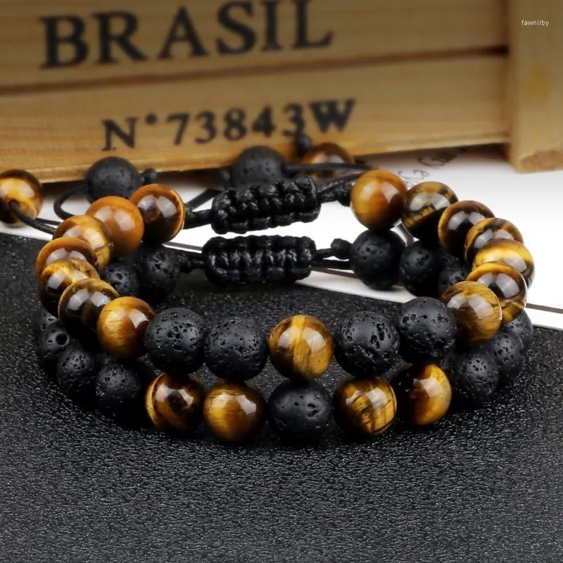 Fios frisados 2 unidades / conjunto pulseira masculina feita à mão pedra natural multicolor olho de tigre lava pulseiras trançadas casais para mulheres ioga joia fawn22