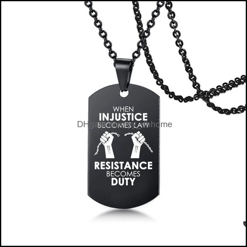 Black Lives Matter Necklace Hip-Hop Stainless Steel Pendant Necklace Protest Black Military Brand Necklaces Boy Jewelry Gifts