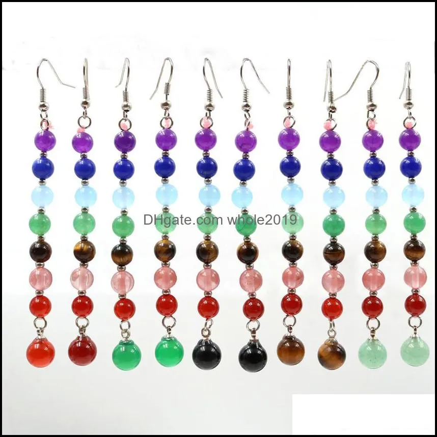 Dangle Chandelier Earrings Jewelry 10 Pairs Sier Plated Layer Many Colors Quartz Stone Round Beads For Women Healing Chakra Drop Delivery