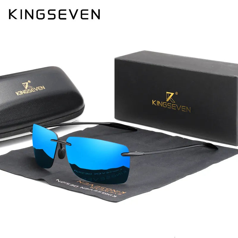 Óculos de sol KINGSEVEN TR90 Óculos de sol sem aro masculino ultraleve de alta qualidade quadrado sem armação óculos de sol para mulheres marca designer espelho lente 230206