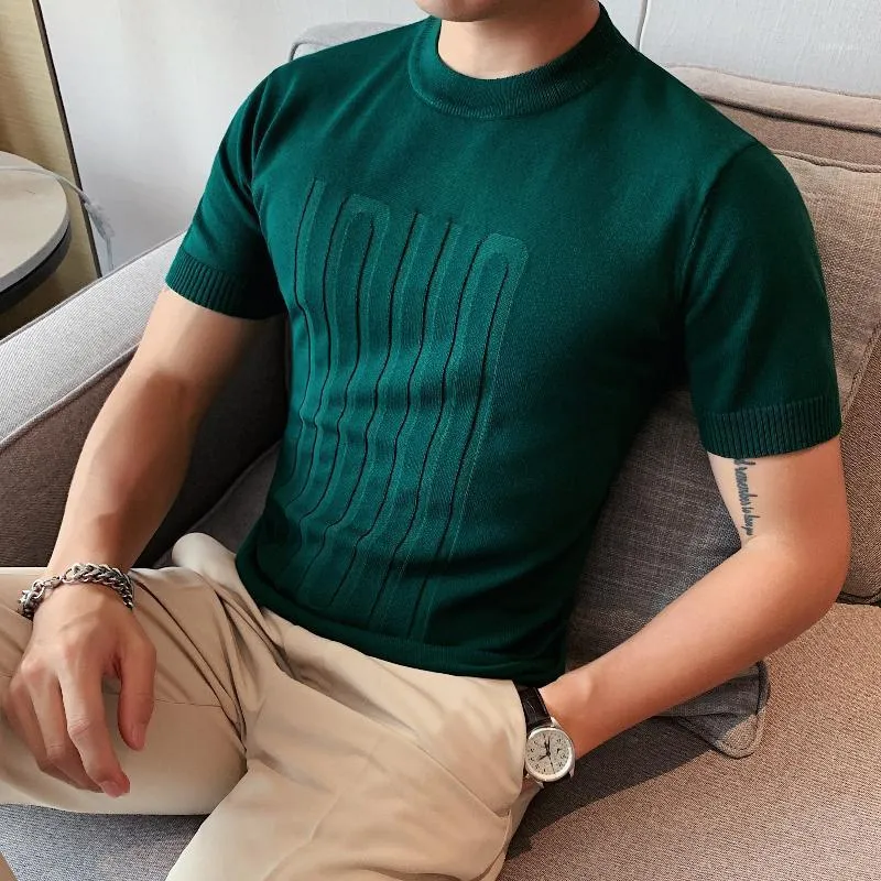 T-shirt da uomo 2022 Estate manica corta tinta unita T-shirt colletto tondo britannico sottile moda casual maglione S-3XL