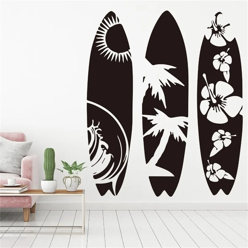 Großes Set mit 3 Surfbrett-Wandaufklebern, Schlafzimmer, Wohnzimmer, Sommer, Strand, Surfbrett, Sport, Wandtattoo, Kinderzimmer, Kinderzimmer, Vinyl, T200601