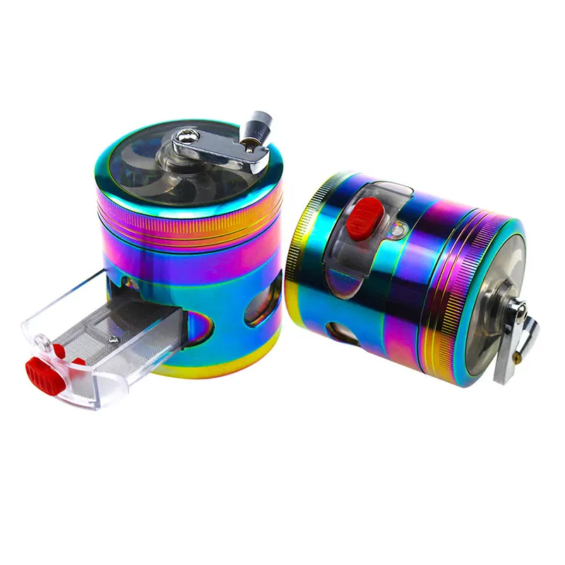 Rainbow Drawer With Handle Herb Grinder Smoking Accessories Grinders 63mm Diameter 4 Layers Zinc Alloy Crushers GR445