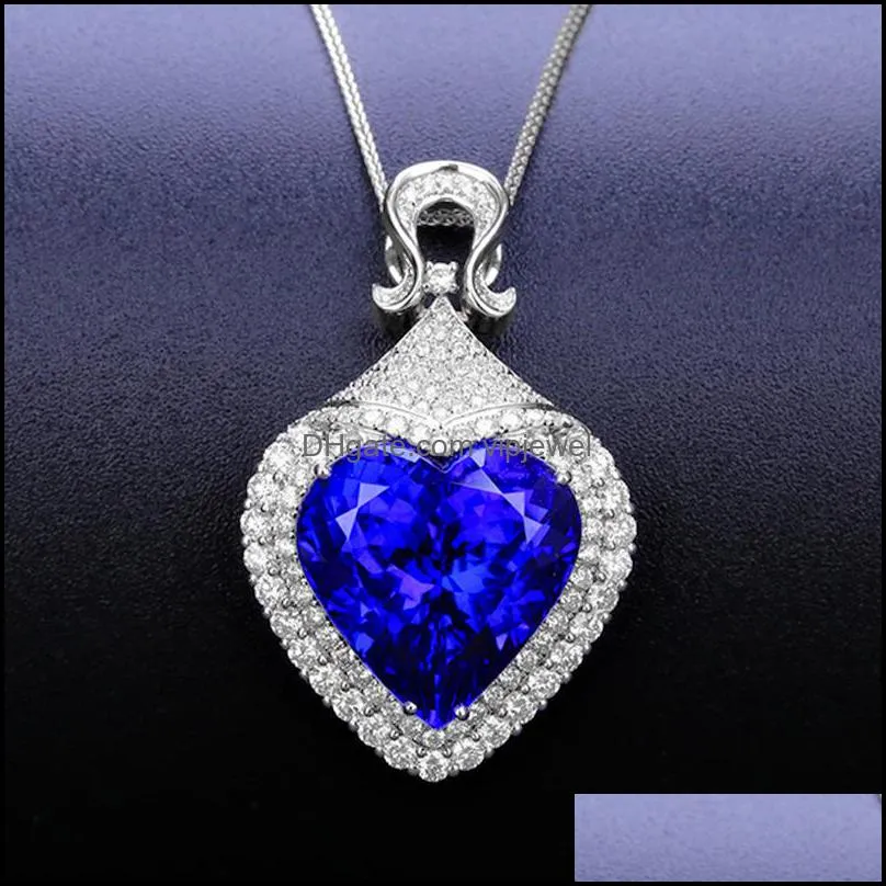 Naszyjniki wiszące serce Ocean Blue Love Forever Naszyjnik dla kobiet przyjęcie weselne Kryształy Vipjewel Drop dostawa 2 Vipjewel Dhupb