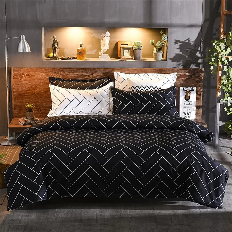LOVINSUNSHINE King Duvet Cover Set Comforter Bedding Sets Stripe Black Bedding Set GA01# T200819