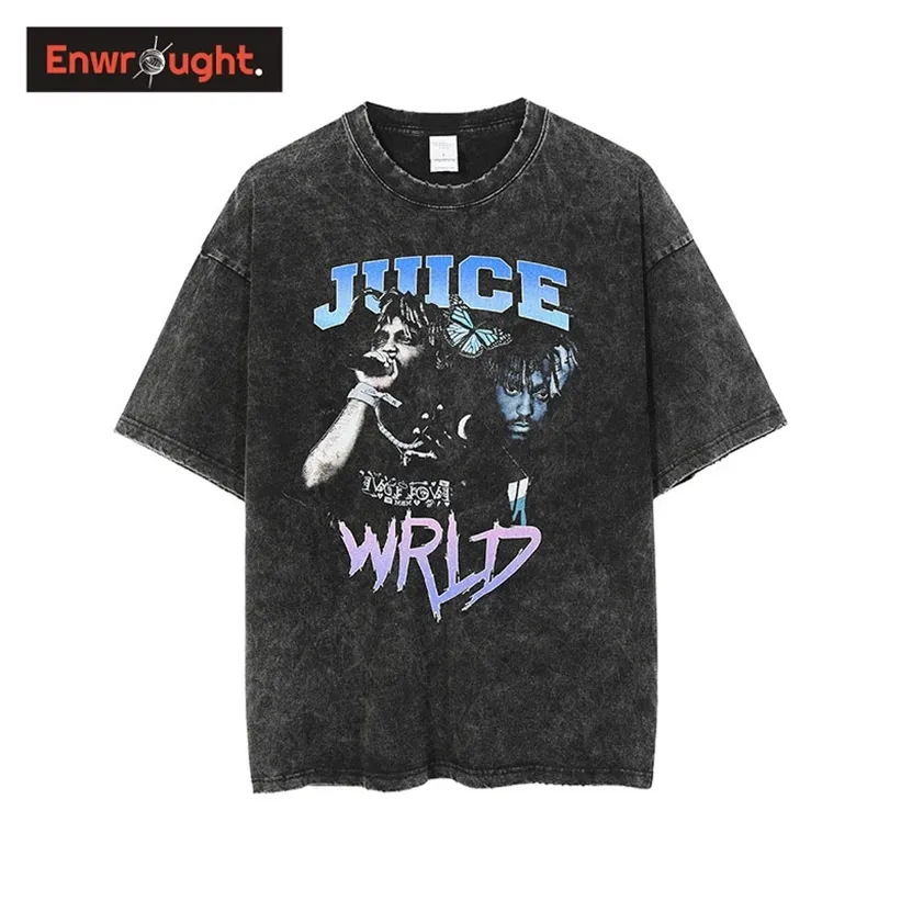 Fajne hip-hopowe koszulki męskie Rap Star Juice Wrld graficzne topy Tees Streetwear moda Retro T Shirt dla mężczyzn i odzież damska 220429