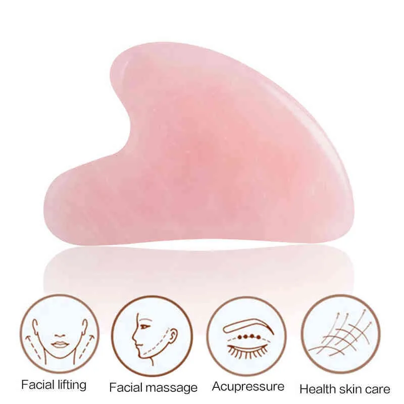 100% Natural Rose Quartz Stone Crystal 1PC Jade roller GUSHA Massage Roller Skin Face Wrinkle Removal 220510