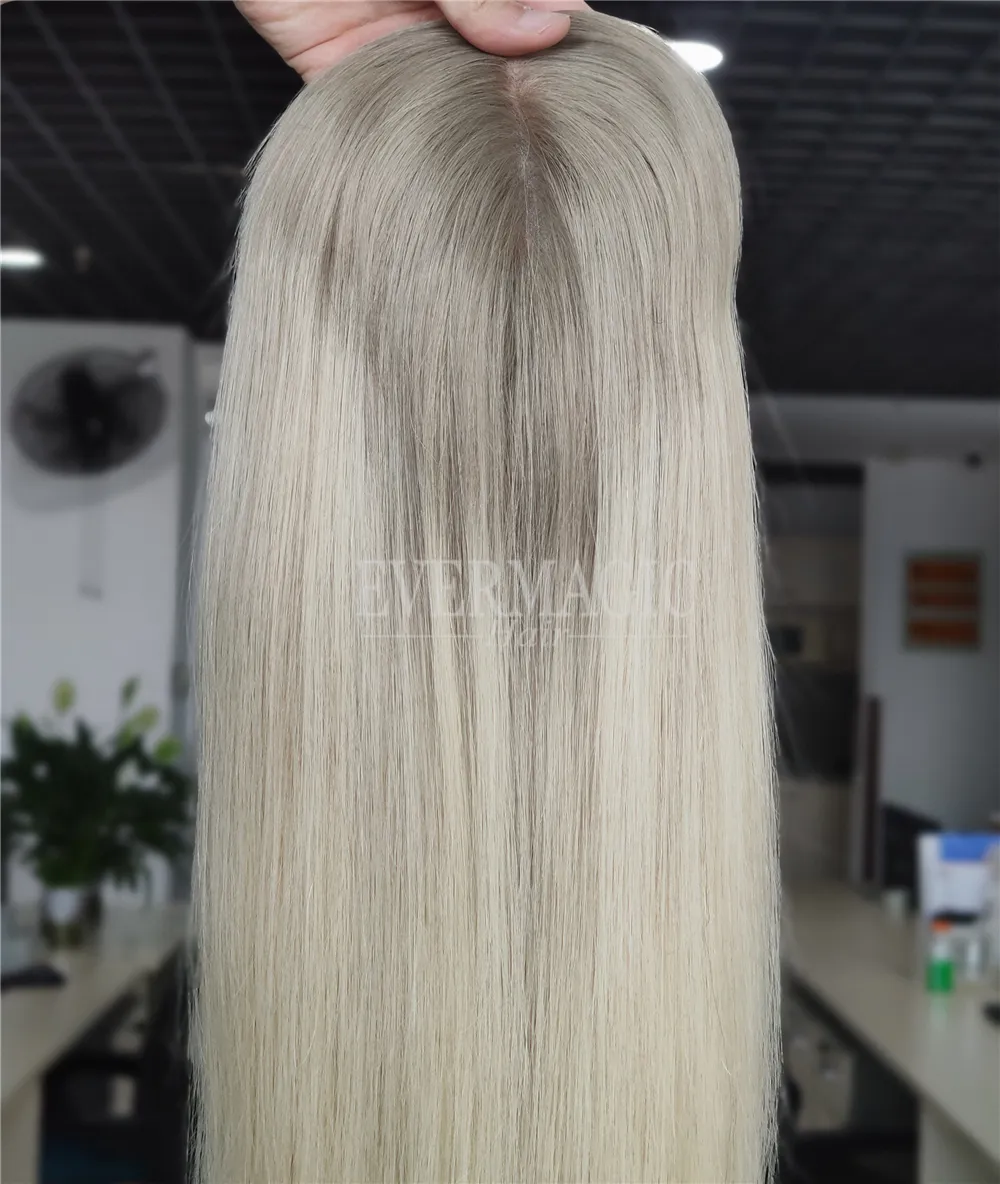 New Coming Stock Balayage Ombre Blonde Virgin Human Hair Toppers Mono With Open Weft Base Pieces for Thinning Women