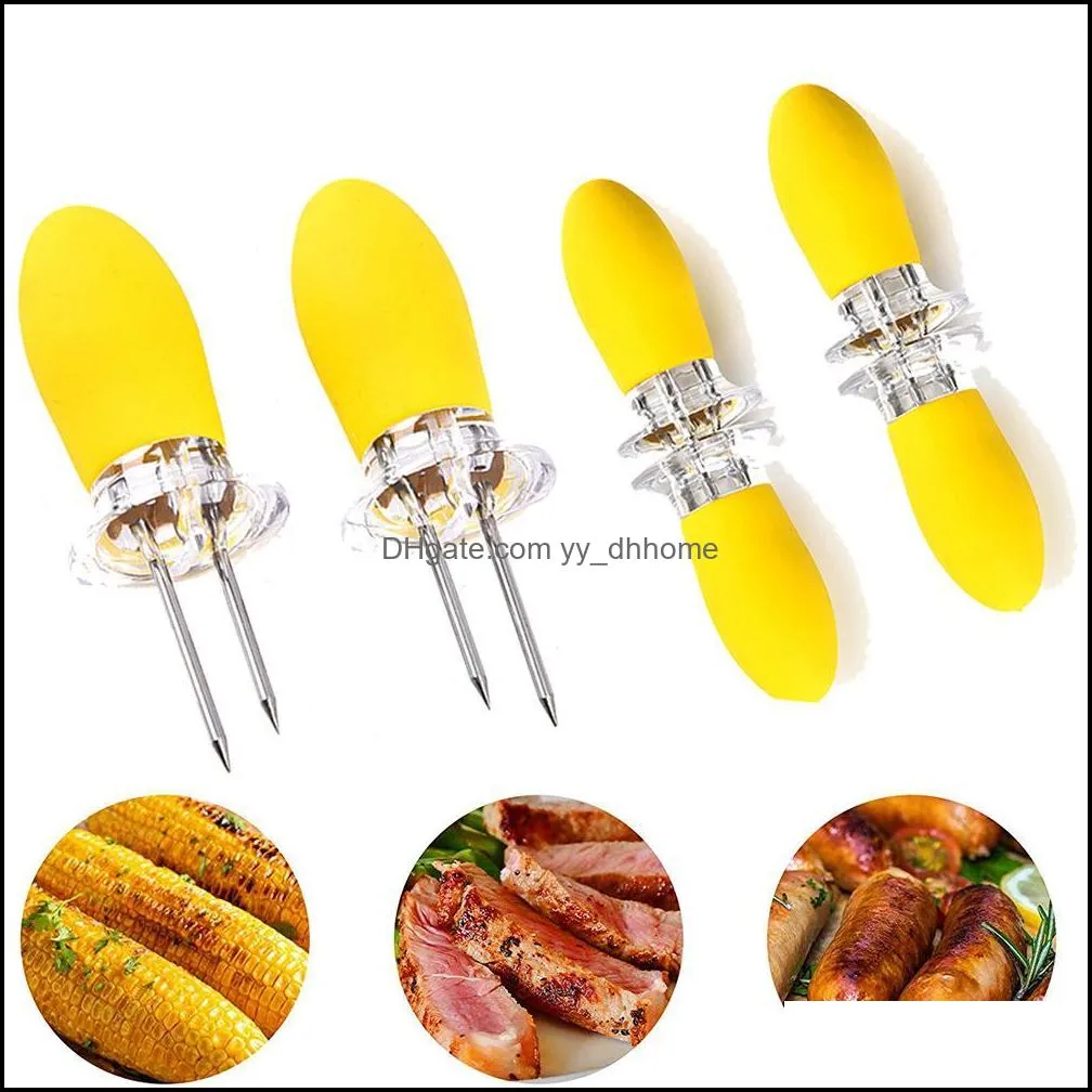 2pcs/set stainless steel corn forks durable food corn on the cob holders tool garden picnic party barbecue fork paf11732