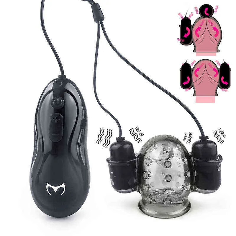 NXY Masturbators Adult Toys For Men Penis Massager With 2 Caps Male Masturbator Delay Lasting Trainer Sex Machine Products Glans Vibrator Man 220507