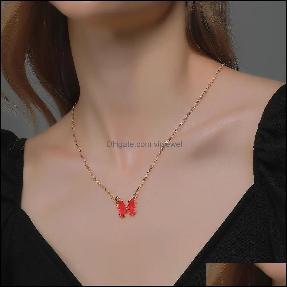 net red ins glass wind crystal butterfly necklace korean version of super fairy fantasy transparent stained glass butterfly necklace vipjewel