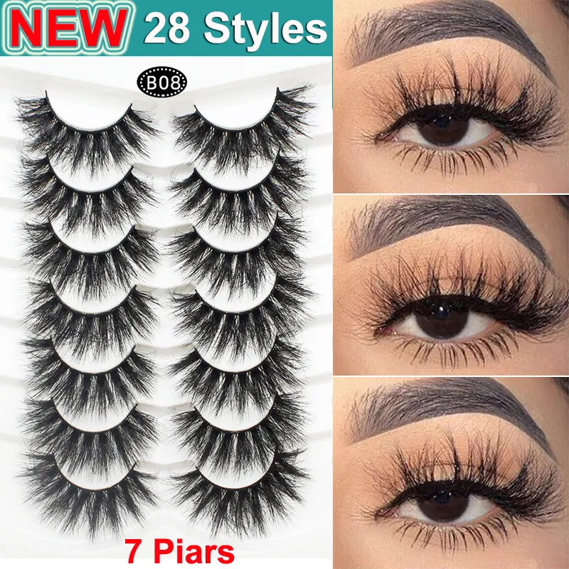 Faux Cils Cat Eye Fluffy Faux Mink Lashes 8D Wispy Dramatique Long Volume Épais 3D 5D Faux Cils Naturels 7 Paires Multipack 28 Styles