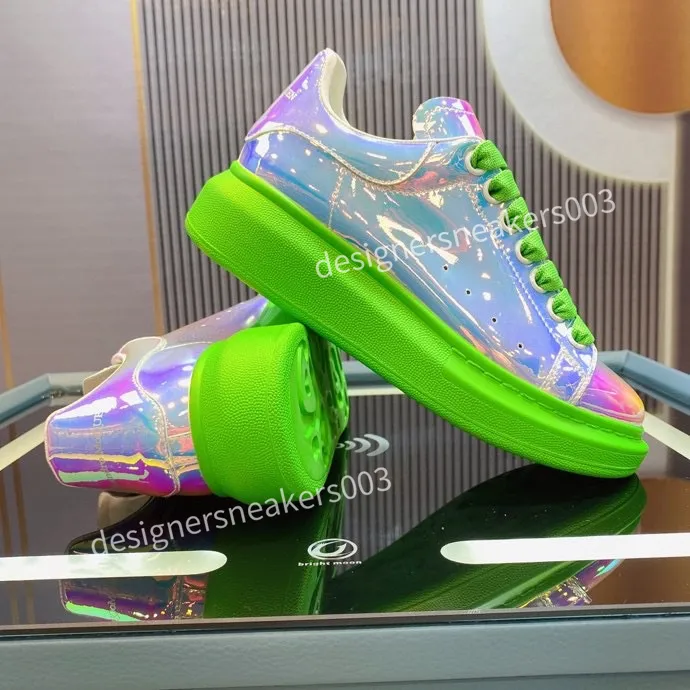Rainbow Iridescent Leather Platform Sneakers Casual Track Shoes for Men Women 2024 Unisex