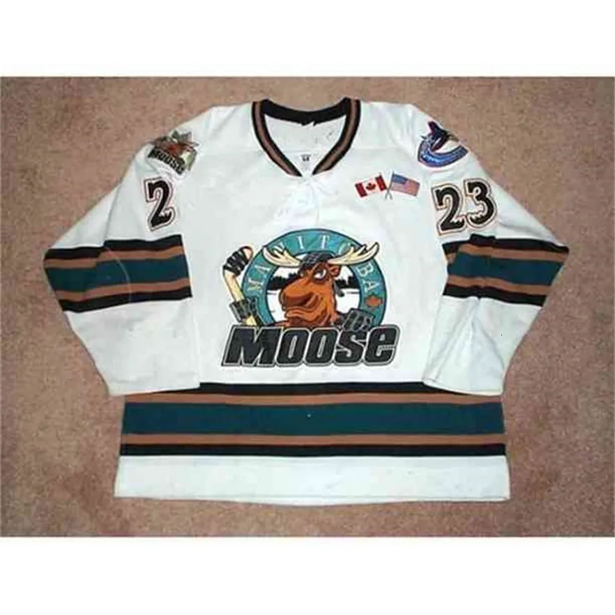 MTHR 2001 02 Manitoba Moose 23 Todd Warrier Hockey Jersey刺繍ステッチカスタム任意の数字とネームジャージ