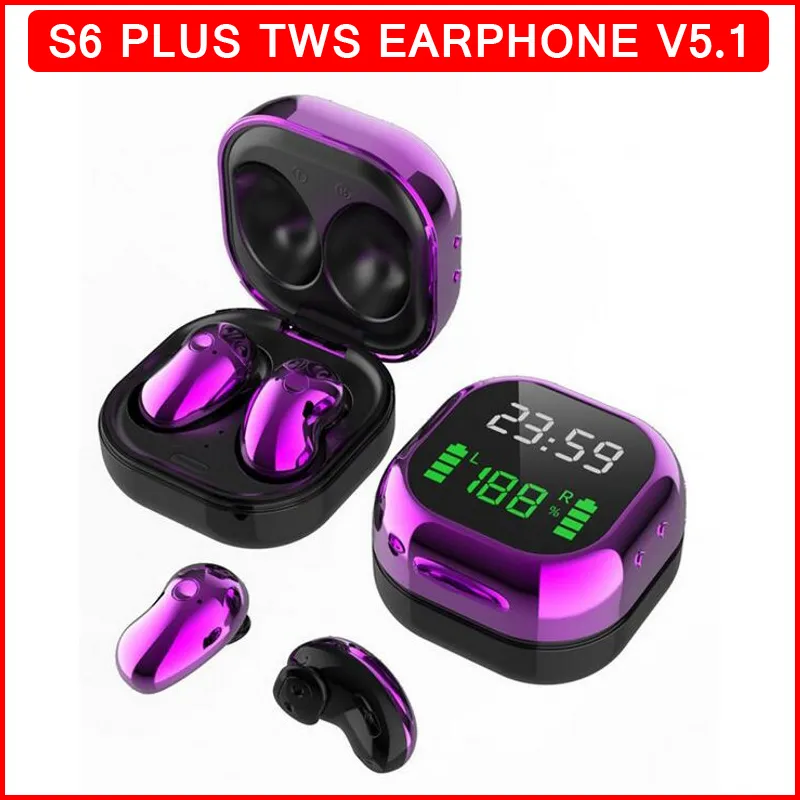 Новый S6 Plus TWS Wireless Bluetooth 5.1 EardPhone светодиодный цвет экрана цифровой гарнитуры водонепроницаемый и шумоподавление