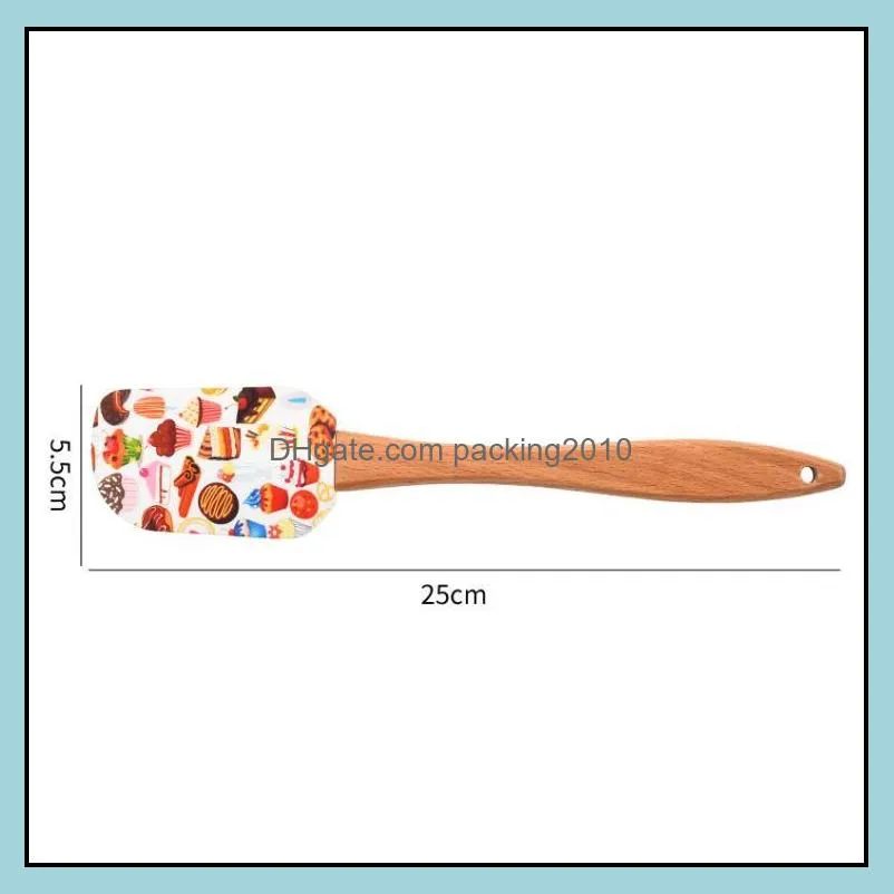 christmas cake tools wooden handle kitchen fondant cream spatula silicone butter scraper kitchen baking tool sn4680