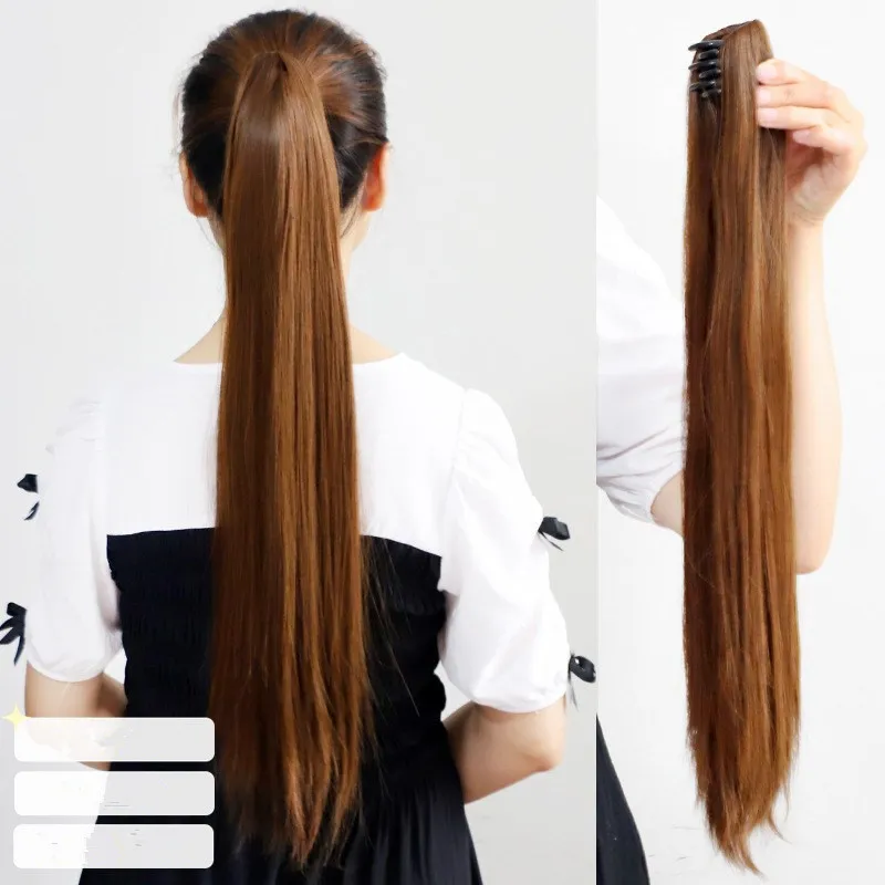 Synthetic Ponytail Hair Long Straight Claw Clip On Ponytails Hair Extension With Natural Look