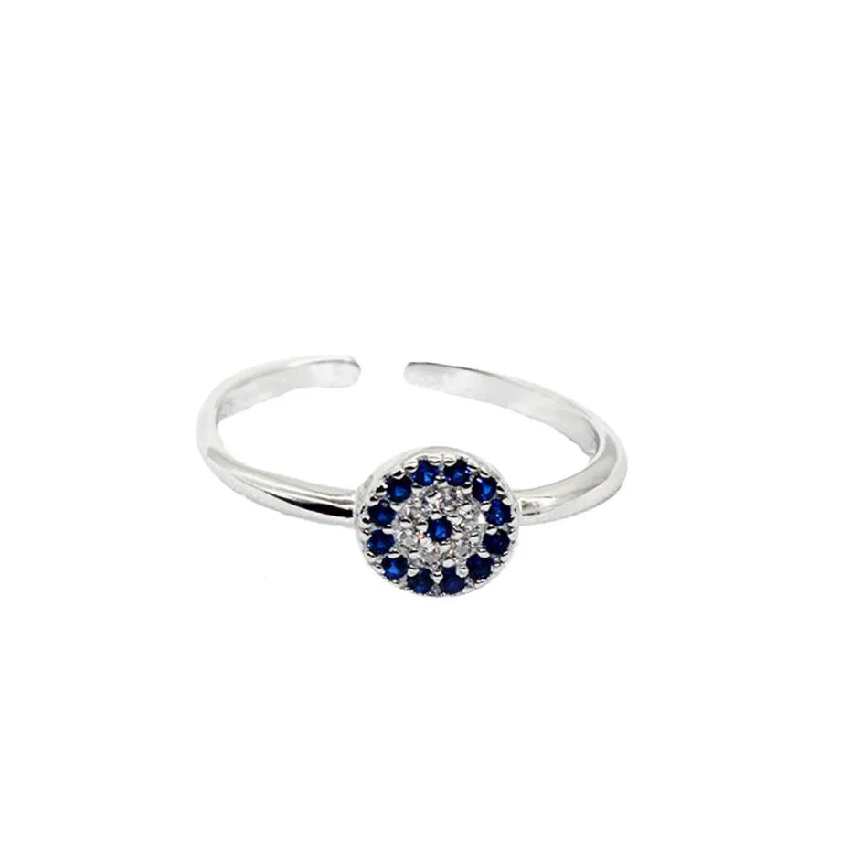 Charming S925 Sterling Silver Exquisite Blue Evil Eye Stacking Ring with Cubic Zirconia for Women JZR306200D