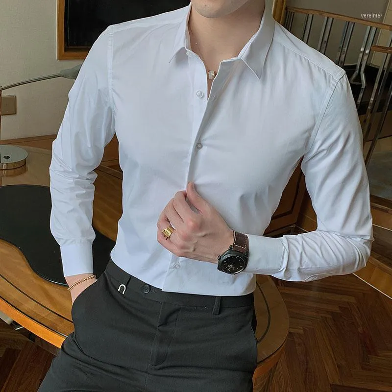 Camicie eleganti da uomo Moda Camicia a maniche lunghe in cotone Solid Slim Fit Uomo Social Casual Business Bianco Nero 5XL 6XL 7XL 8XLMen's Vere22