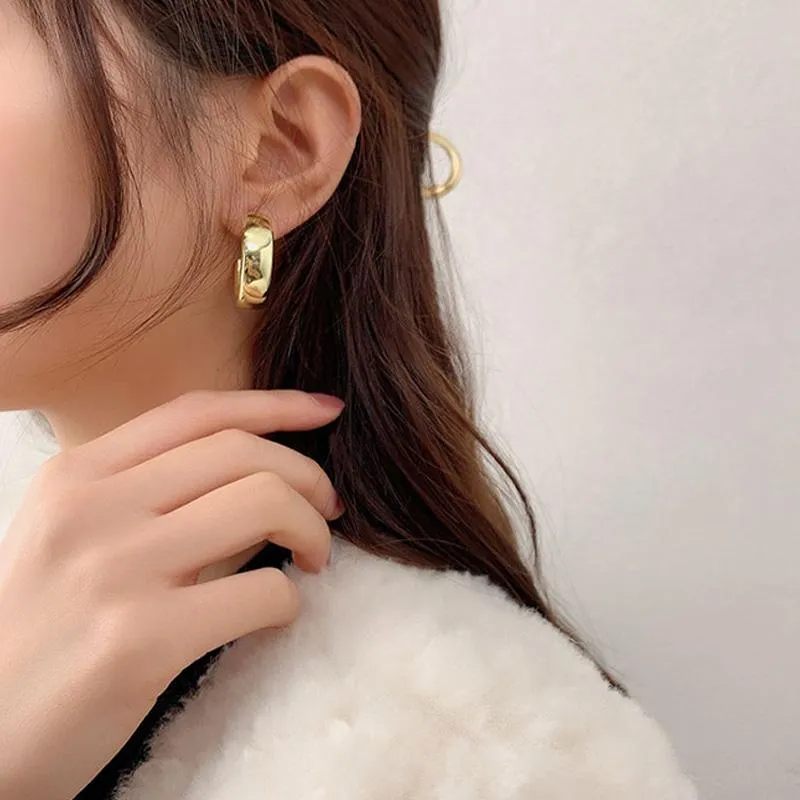 Hoop & Huggie Korean Fashion Simple Gold Circle Big Earrings For Women Silver Color Geometric Round Party 2022 JewelryHoop