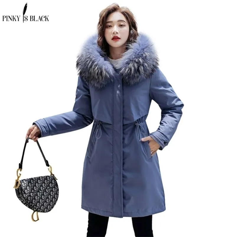 PinkyIsBlack 2020 Nuova fodera in pelliccia calda Giacca lunga Parka invernale Abbigliamento donna Medio lungo Plus Size Cappotto invernale con cappuccio Donna LJ201021