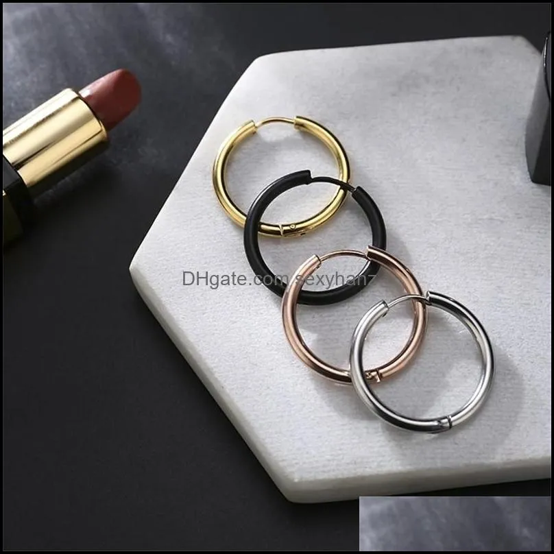 Trendy Round Small Hoop Earrings 8mm-16mm 316L Stainless Steel Gold Silve Rose Gold Black Earrings Simple Party Earrings for Women