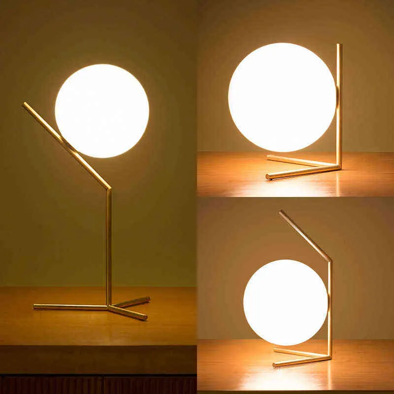 Modern LED Desk Lamp Nordic Glass Ball Table Lighting Bedroom Bedside Round Golden Minimalist Indoor Fixture Home Decor Light H220423