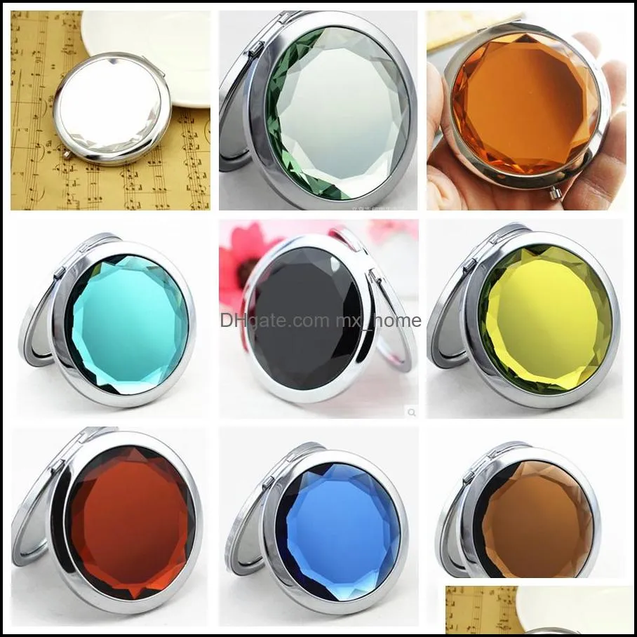 promotion custom crystal surface mirrors portable pocket mini cosmetic mirror women cosmetic cute round makeup clamshell mirrors