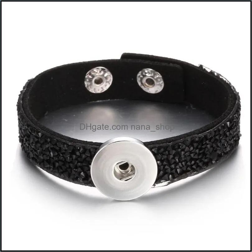 Fashion 4 styles Snaps Jewelry Black Pu Leather 18mm Snap Button Bracelet for women Snap Button Jewelry