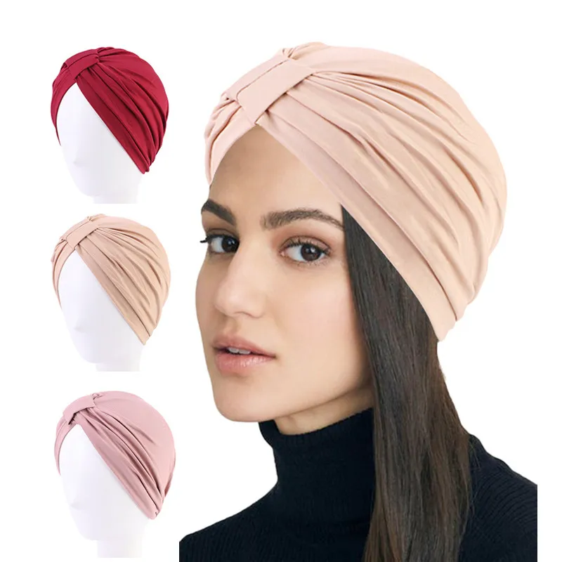 부드러운 탄력적 인 헤어 밴드 매듭 Turban Caps 패션 여성 화학 모자 무슬림 히잡 모자 헤드 워드 홈 탈모 보닛 나이트 캡