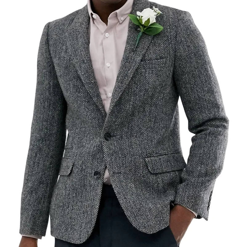 Mens Tweed Herringbone Jacket Blazer Formal Lapel Notch Wool Tuxedos