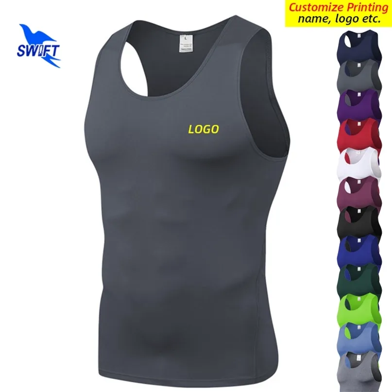 Summer Compression Sleeveless Running Shirts Men Quick Dry Elastic Sportswear Vest Gym Fitness Workout Tank Topps Anpassa 220704