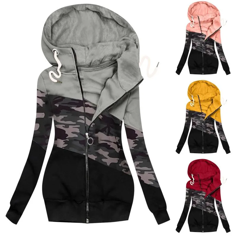 Damenjacken Winterjacke Frauen Casual Parkas Camouflage Drucke Reißverschluss Sweatshirt Langarmmantel Abrigos Mujer Invierno 2022